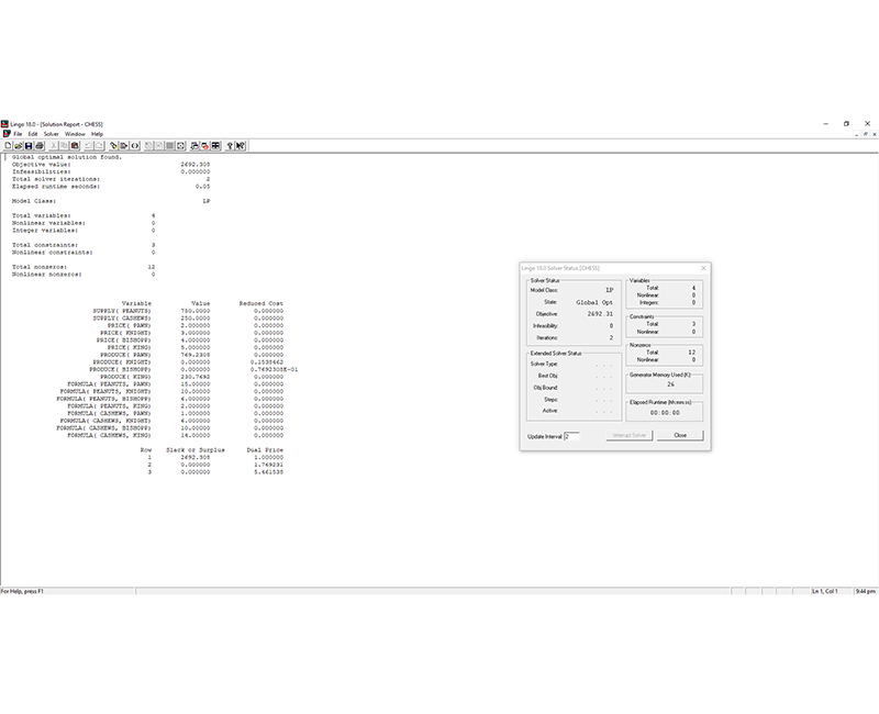 Searching For The Optimal Solution Lindo/Lingo